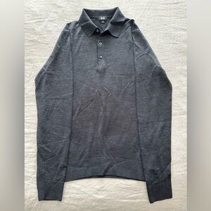 Uniqlo Fine Merino Wool Long-Sleeve Polo - Gray